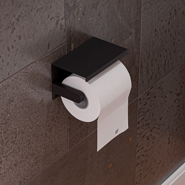 Alfi Brand Black Matte Stainless Steel Toilet Paper Holder with Shelf ABTPC66-BLA - main